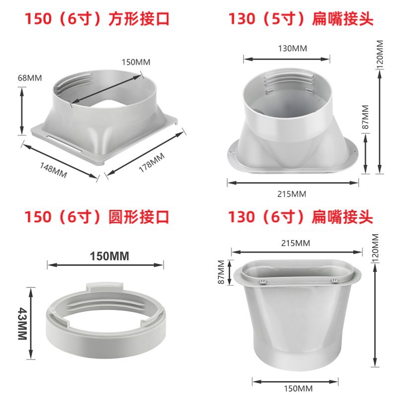 亚马逊外贸跨境移动空调排风管方圆形接头窗户挡板密封板扁嘴接口
