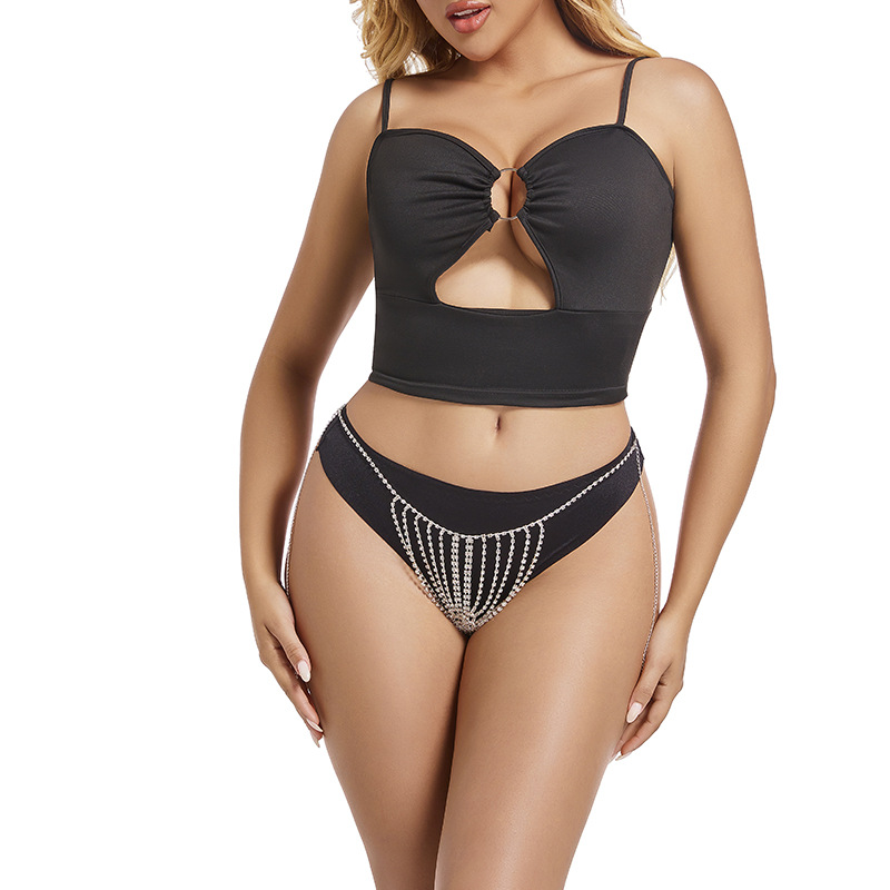 Comercio exterior transfronterizo moda europea y americana bragas de bikini de diamantes de imitación cadena de cuerpo club nocturno reina tanga cadena de cintura de diamantes completa mujer