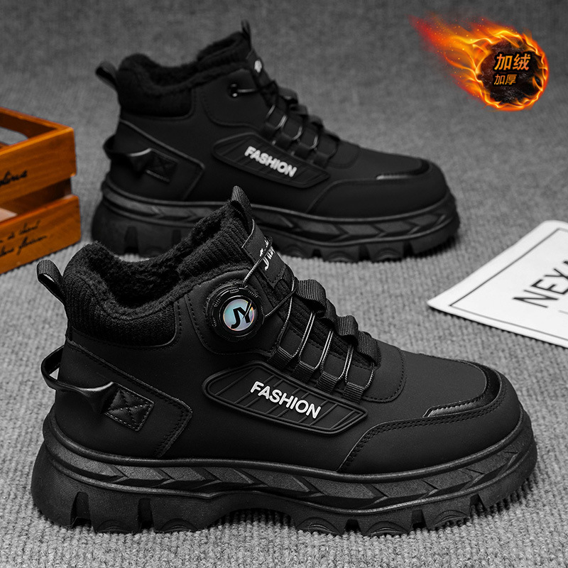 Men's Winter Fleece-Lined High-Top Martin Boots, British Retro Work Shoes, Thick-Soled, Extra Warm Cotton Short Boots_vogvips.com