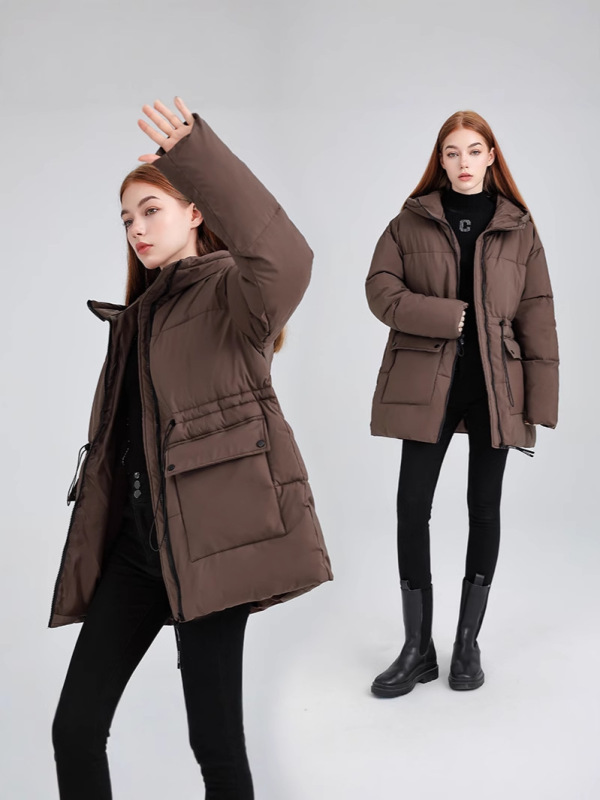 外贸中长款羽绒棉服女2025冬季新款工装韩版宽松连帽面包服棉衣|undefined
