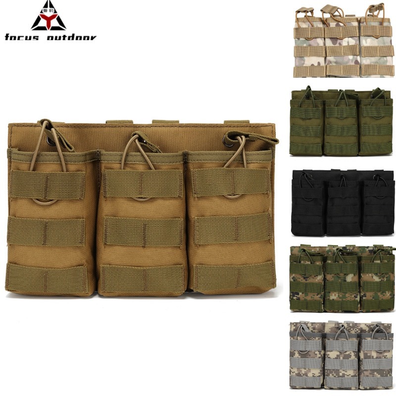 Bolsa Táctica Triple para Cargadores, Estilo Militar, para Actividades al Aire Libre, con Sistema MOLLE, Camuflaje