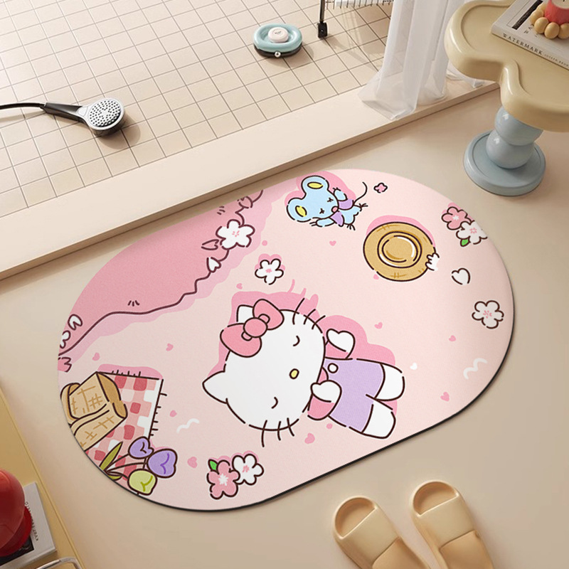 KT Cat Cute Cartoon Diatom Mud Upholstered Bathroom Water Absorbent Quick-drying Foot Mat Toilet Door Easy to take care of Anti-slip Mat