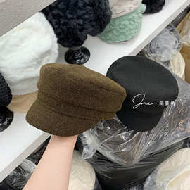 日系春秋羊毛呢平顶鸭舌帽女时尚纯色百搭帅气报童帽子秋冬季韩版
