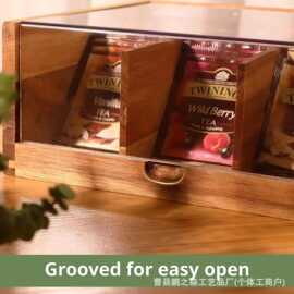 木质茶包收纳盒跨境亚克力透明带盖收纳盒茶叶咖啡多格茶包整理盒