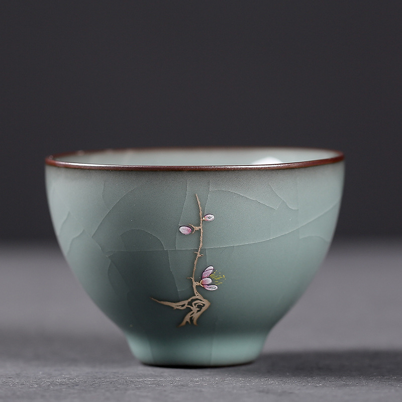 Horno oficial celadón taza de té de cerámica solo maestro taza individual pieza abierta nutritiva taza de té Kung Fu juego de té taza
