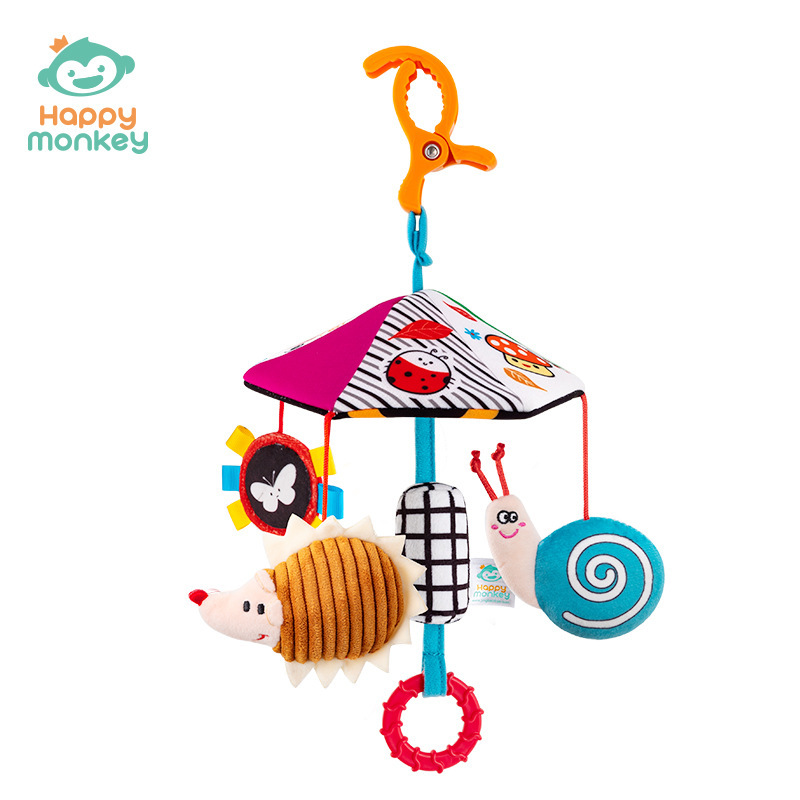 Happy monkey baby carrinch colgante campana de viento recién nacido calmar campana de cama inteligente campana paraguas juguetes