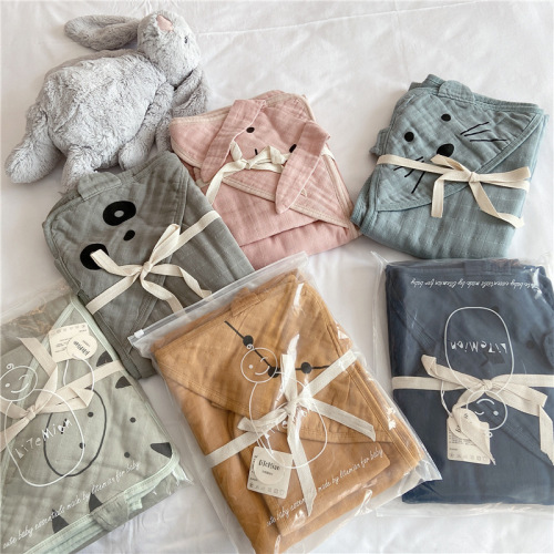 Organic gauze bath towel, cute cartoon blanket, infant towel, baby blanket, birth blanket, newborn blanket