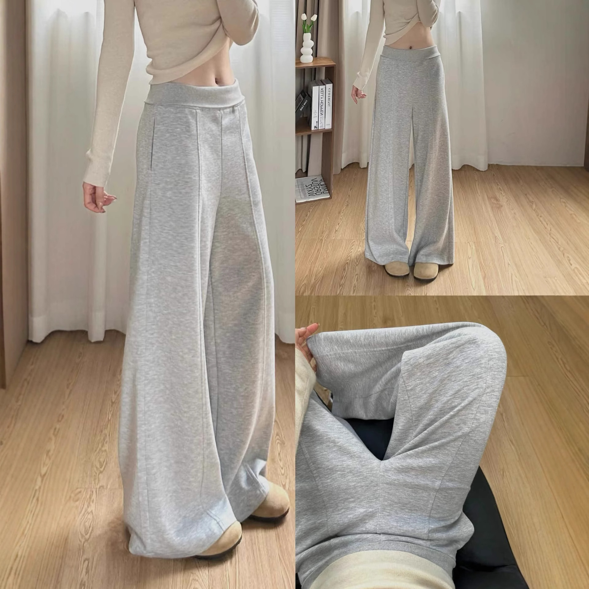 Pantalón tiro alto casual gris