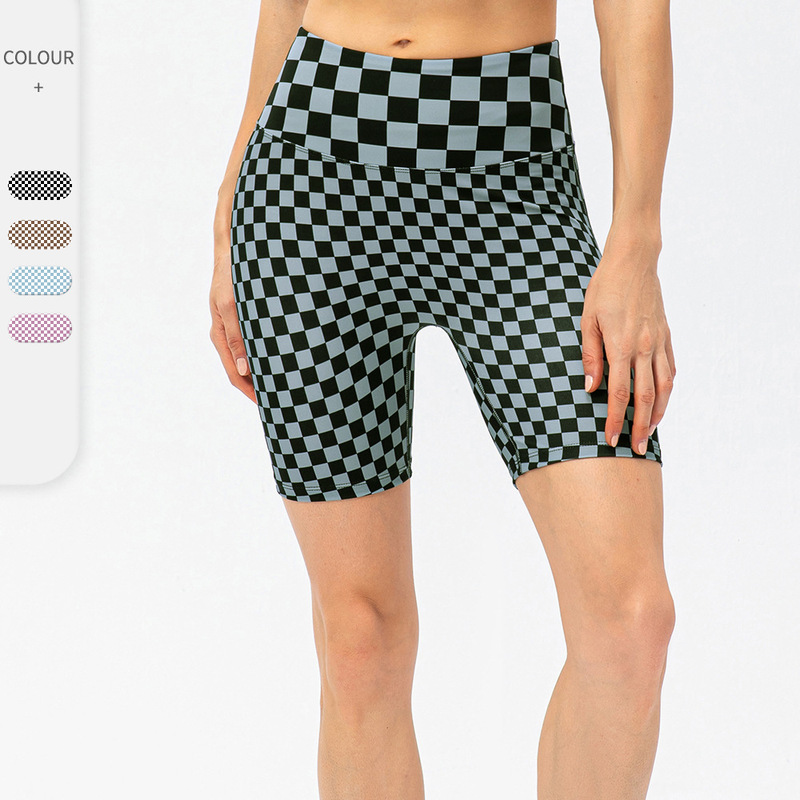 Spring and Summer Chessboard Sports Shorts Women's High Waist Naked Yoga Pants Plaid Running Fitness Shorts 22446 Spring and Summer Chessboard Sports Shorts Women's High Waist Naked Yoga Pants Plaid Running Fitness Shorts 22446