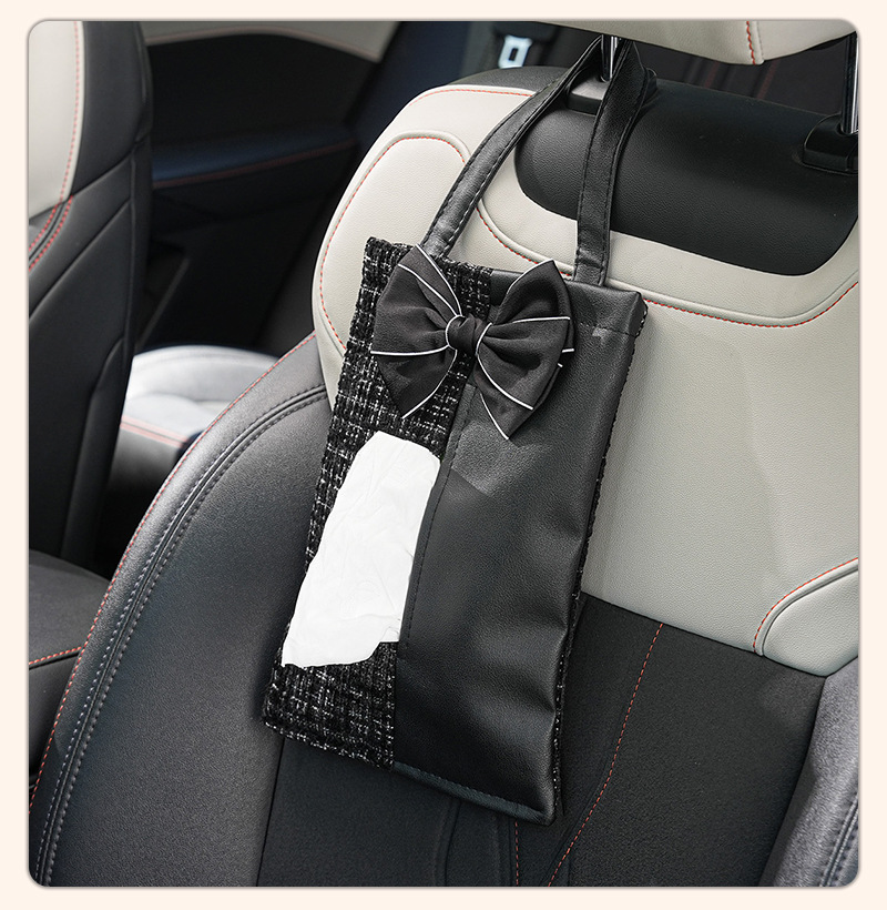 Blue Rain Car Tissue Box, Chanel-Style, High-End Feel, In-Car Tissue Bag, Leather Car Seat Back-Mounted Tissue Box