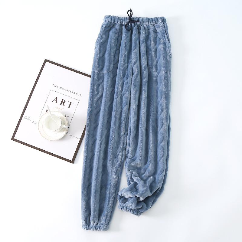 Pijama de invierno forrado de lana gruesa coral polar pantalones calientes pantalones de franela casa se pueden usar fuera de los pantalones de los hombres de la pareja