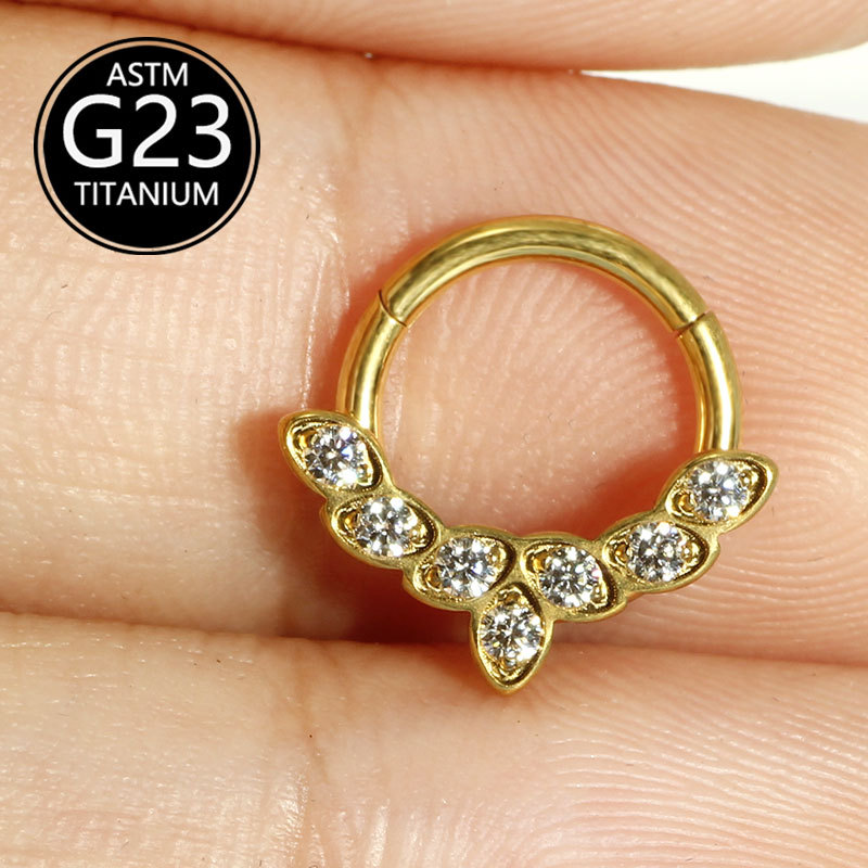 G23 Titanium Nose Ring Closed Ring Piercing Jewelry with Zircon and Diamond, European American Style Nose Jewelry detail image 9