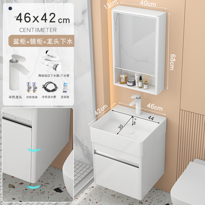 armario de baño de arco de acero inoxidable pequeño tipo cerámico lavabo integrado pequeño tamaño lavabo armario combinado lavabo