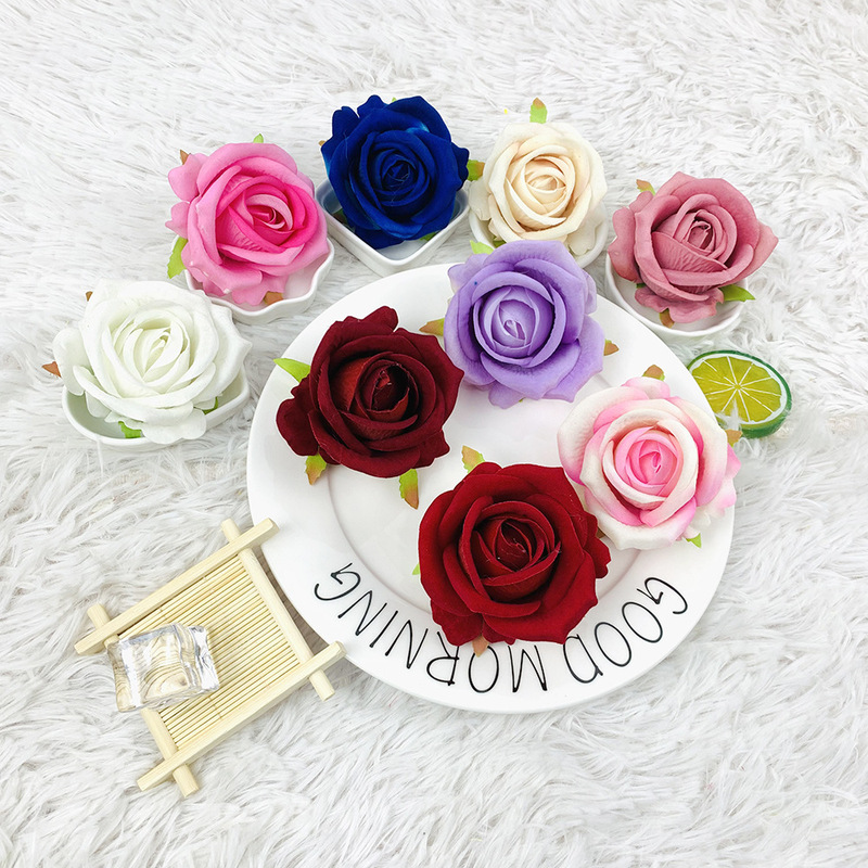 Simulation flannel pearl rose diy cake flower 7cm carhead flower valentine's day flower arrangement corsage wedding background wall