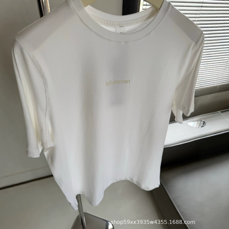 Lulu-Style Training Short-Sleeve Australian Version Long T-Shirt, New Summer Women's Round-Neck Sports Casual Running T-Shirt