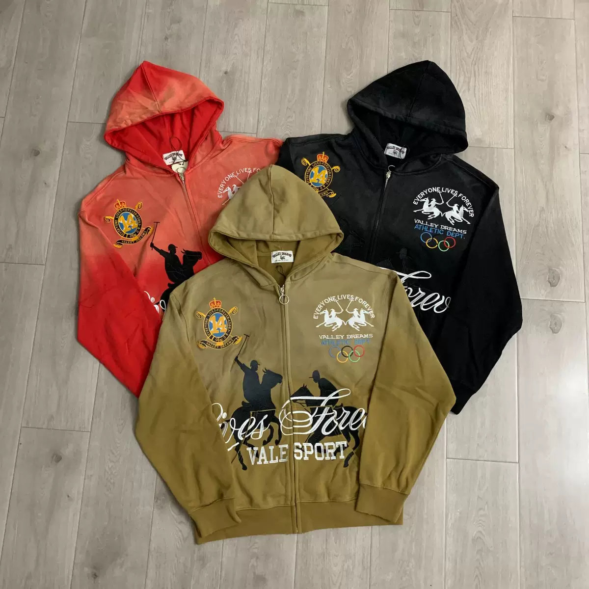 Vale Forever American Streetwear Heavy Embroidery Rhinestone Zip Hoodie Couples Style