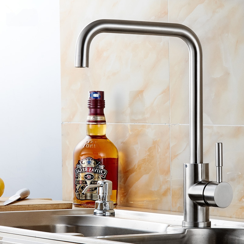 Cocina de acero inoxidable grifo caliente y fría pintura de acero inoxidable grande curvado cepillado de siete palabras fregadero de agua mezclada lavabo grifo image 15