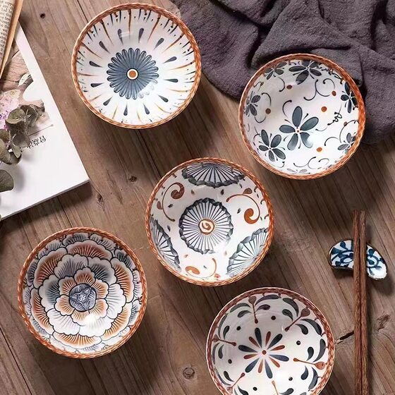 Butterfly flower series 4.5 inch rice bowl retro style household creative ceramic hand painted eating bowl
