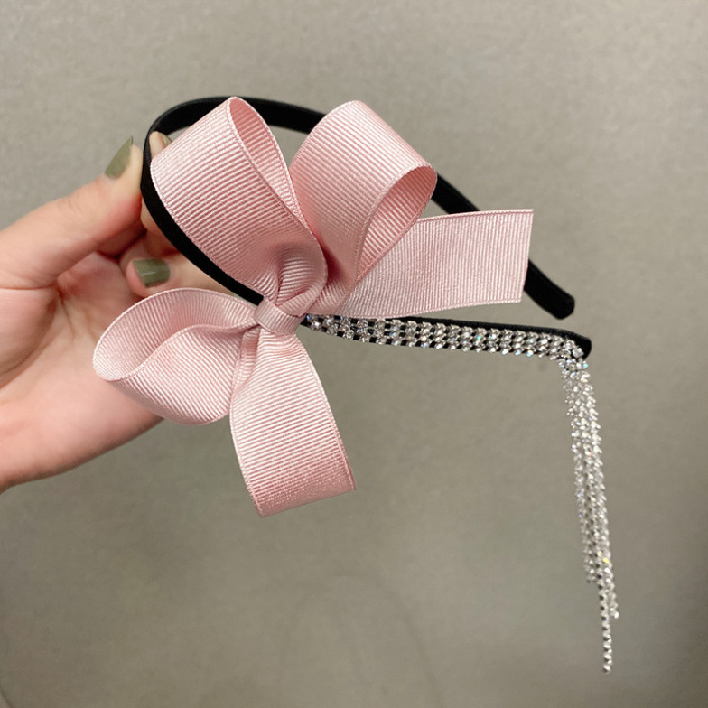 Korean New Style Simple Elegant Tassel Rhinestone Headband Female Fairy Mori Style Out-of-the-way Pressure Hair Bow Pendant Hair Accessories