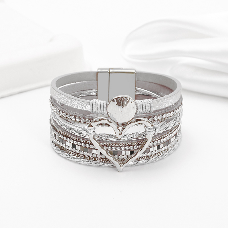 Cross-border Venta caliente bohemio de múltiples capas de cuero pulsera tejida a mano de oro gran amor pulsera de las mujeres