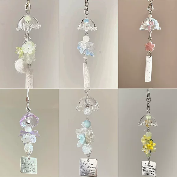 Spring and summer fresh osmanthus jasmine maple leaf wind chime pendant sweet girly bag phone chain healing accessory gift