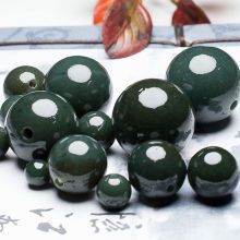 新疆和田玉青玉墨玉散珠子项链手链吊坠编绳圆珠大小珠油青色珠串