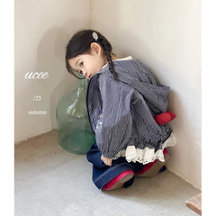 女童韩版格子外套春秋新款女小童卡通拼接长袖夹克连帽休闲上衣潮