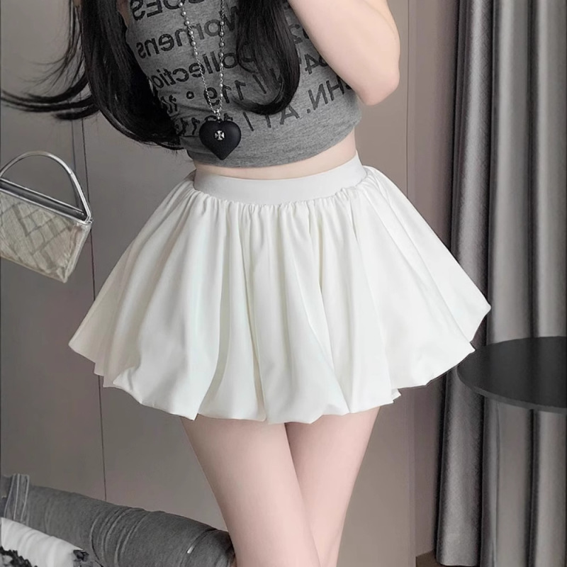 白色甜美减龄蓬蓬半身裙女装夏季高腰防走光裙裤花苞短裙a字裙子|undefined