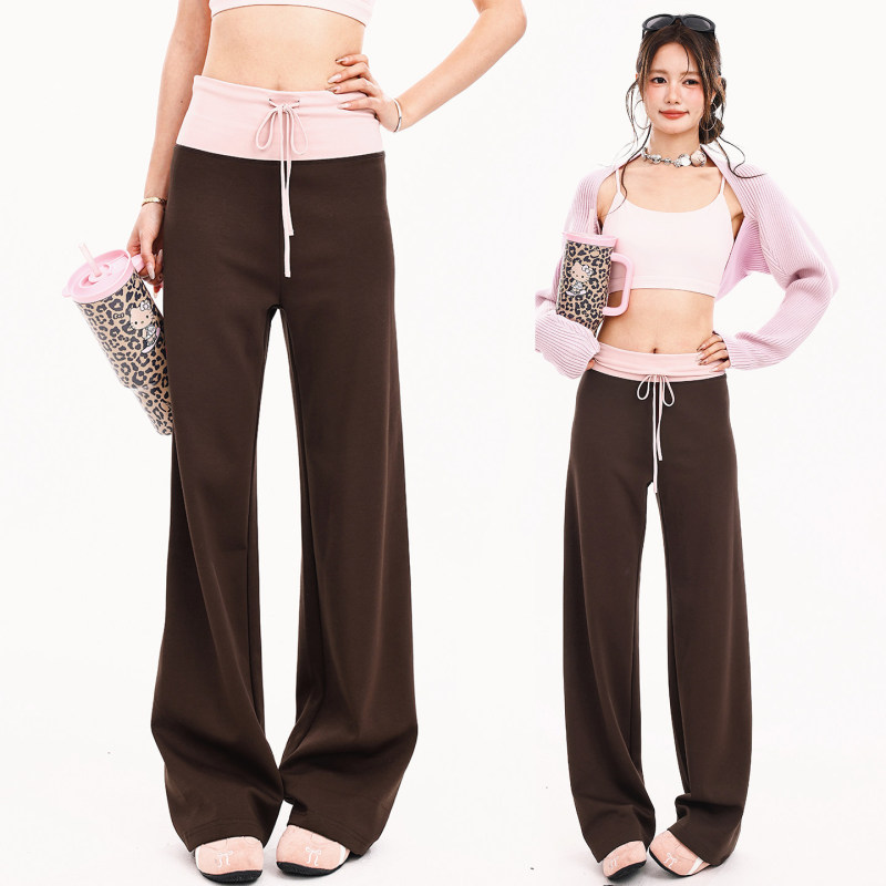 Run Free Kaka Women's Loose Drawstring High-Waisted Straight-Leg Casual Yoga Fitness Running Training Color-Block Pants Run Free Kaka Women's Loose Drawstring High-Waisted Straight-Leg Casual Yoga Fitness Running Training Color-Block Pants
