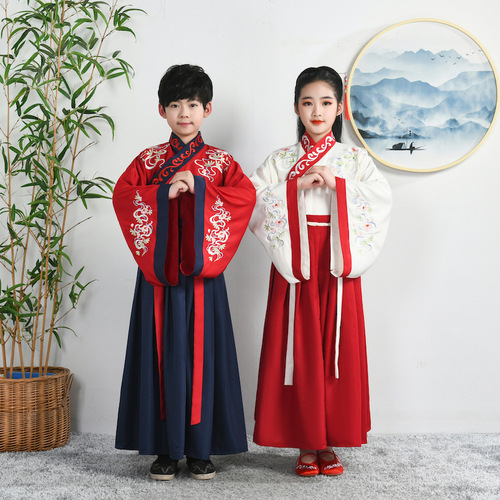 Children's traditional Hanfu and Guoxue attire: Girls' and boys' Guoxue outfits for the opening ceremony—perfect for performing the 