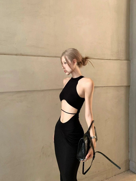 Black elegant small design summer sexy dress