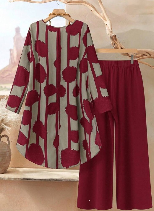 Women's Casual Printed Pant Set Loose-fitting Plus-size Outfit_voghion.com