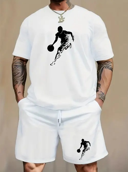 American Cross-border 2025 nueva tendencia de moda casual de manga corta cuello redondo camiseta pantalones cortos traje ME5 MA04