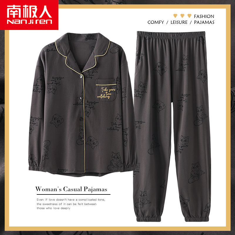 Pijamas de las mujeres de primavera y otoño 100% algodón de manga larga otoño delgada primavera y verano más tamaño otoño desgaste del hogar de algodón