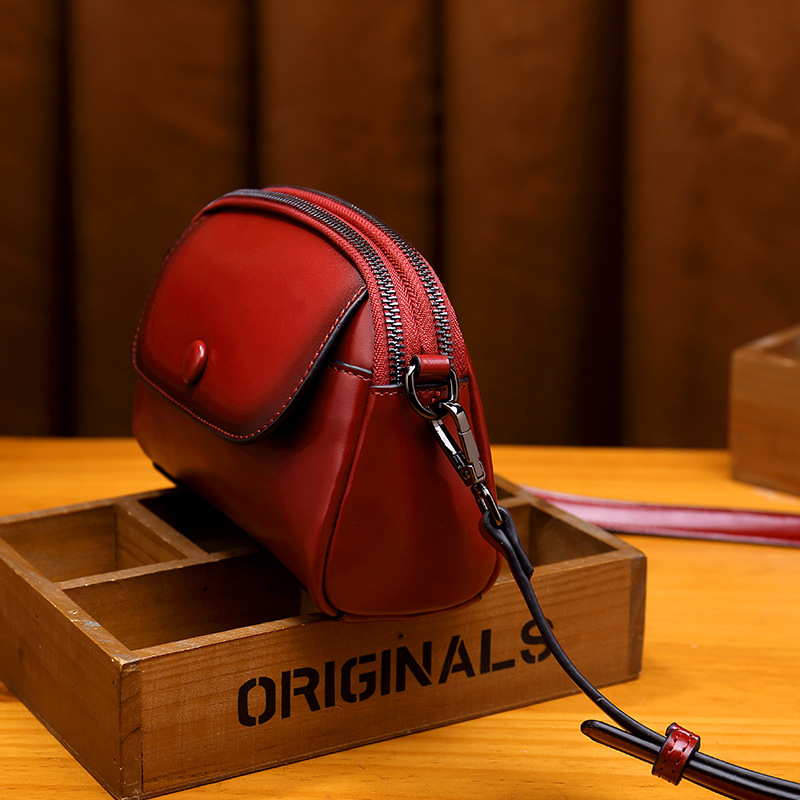 Single shoulder women's small double layer zipper, shell fashionable crossbody bags, cowhide mobile phone bag, trendy_voghion.com