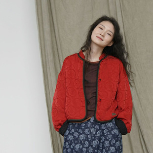 Original Chinese style reunion jacquard silk stand collar padded cotton-padded coat retro glossy two-wear cotton-padded jacket M24418