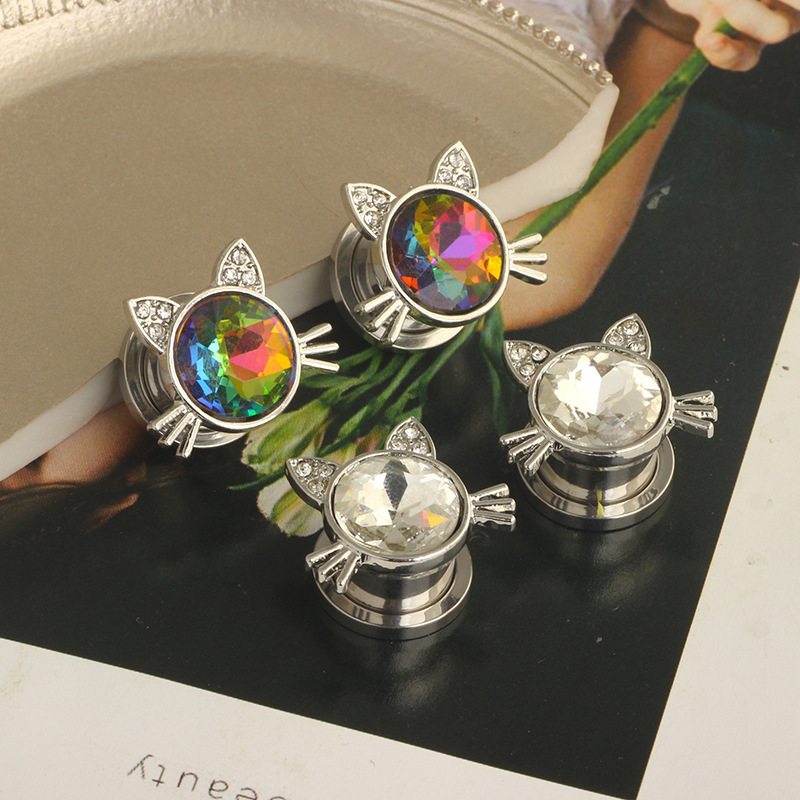 Cross-border Stainless Steel Cat Head Piercing Ear Hole Tool Punk Crystal Earrings detail image 13