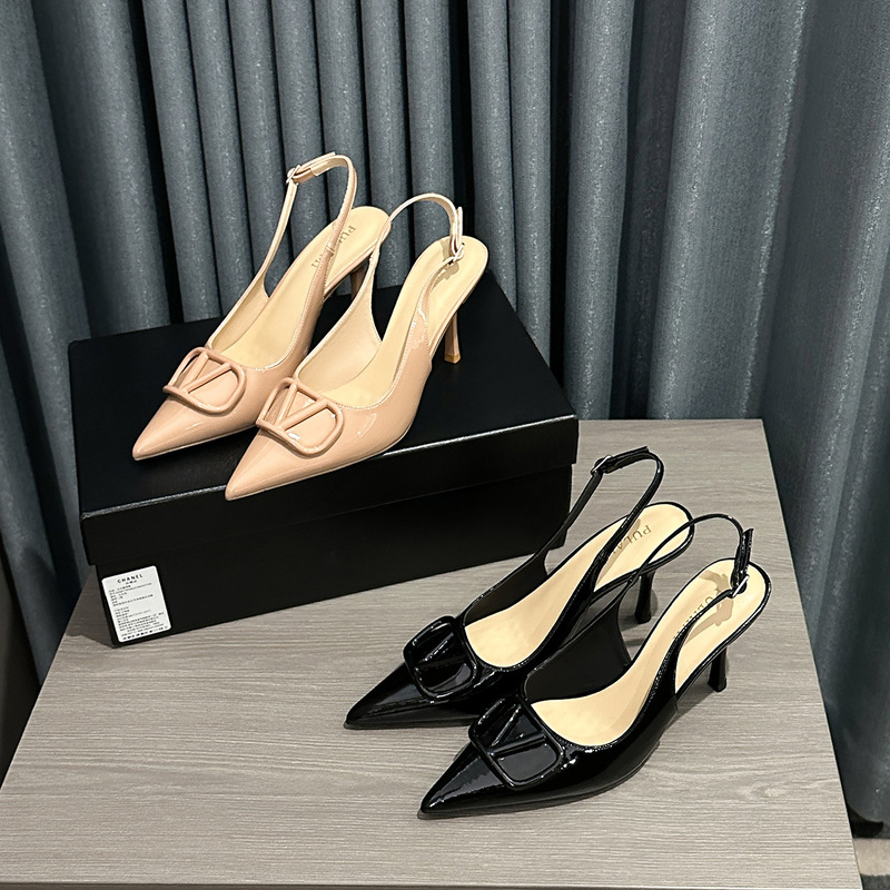 V-Buckle Pointed Stiletto Heel Pumps with Strap Sandals Sexy Commuting All-match Widened plus size