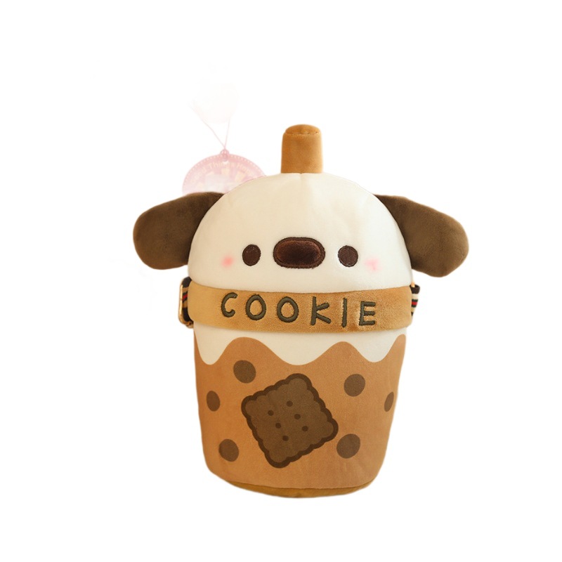 Taza de té con leche linda muñeca de perro bandolera simulación creativa Bomei peluche niña muñeca de regalo