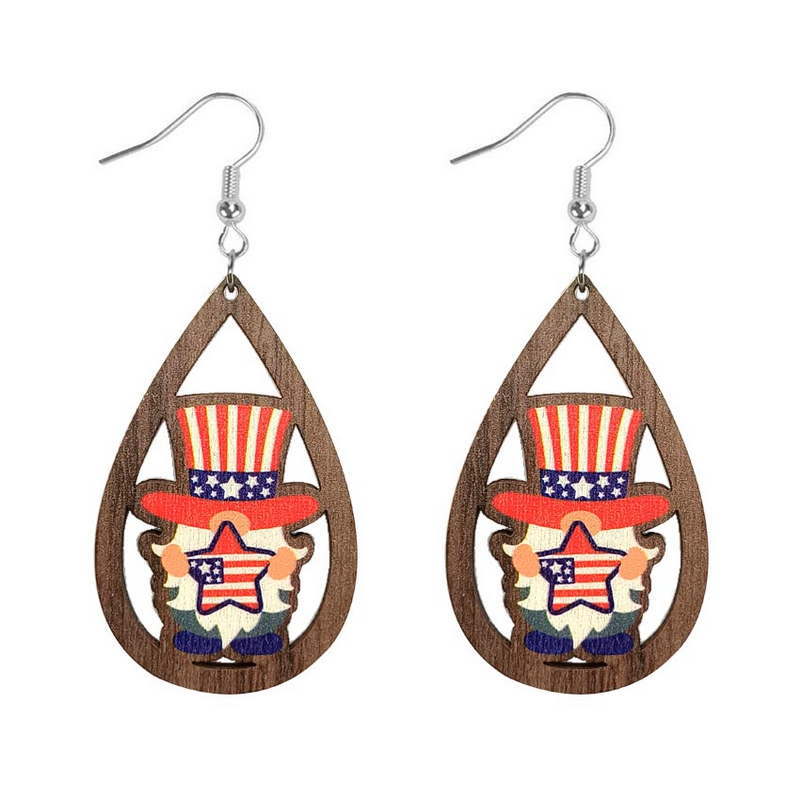 1 Pair Retro Simple Style National Flag Water Droplets Printing Wood Drop Earrings display picture 10