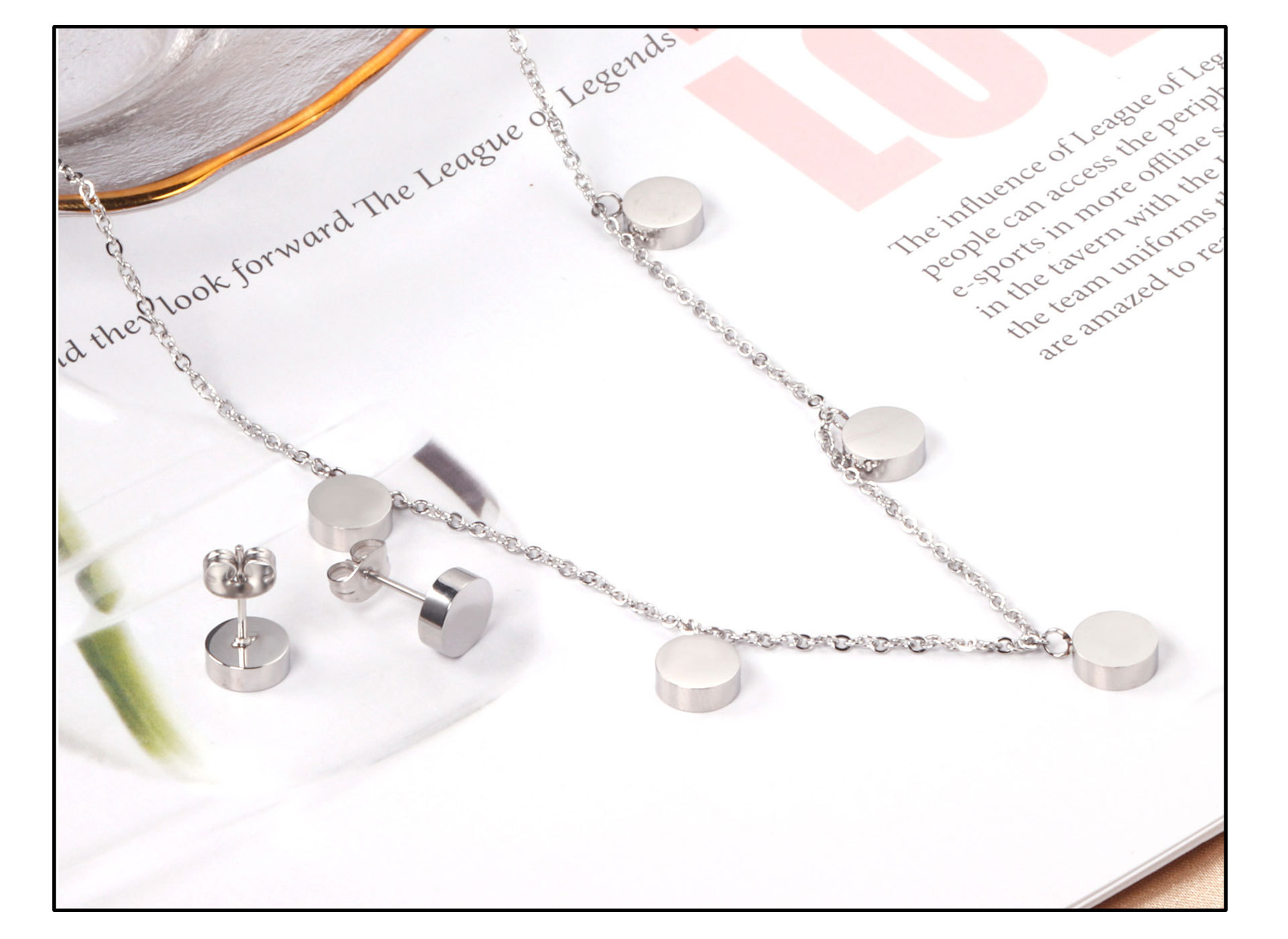 Fashion Star Moon Stainless Steel Plating Earrings Necklace 1 Set