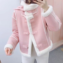 冬季品牌专柜新品时尚韩版加绒加厚设计感皮毛一体外套