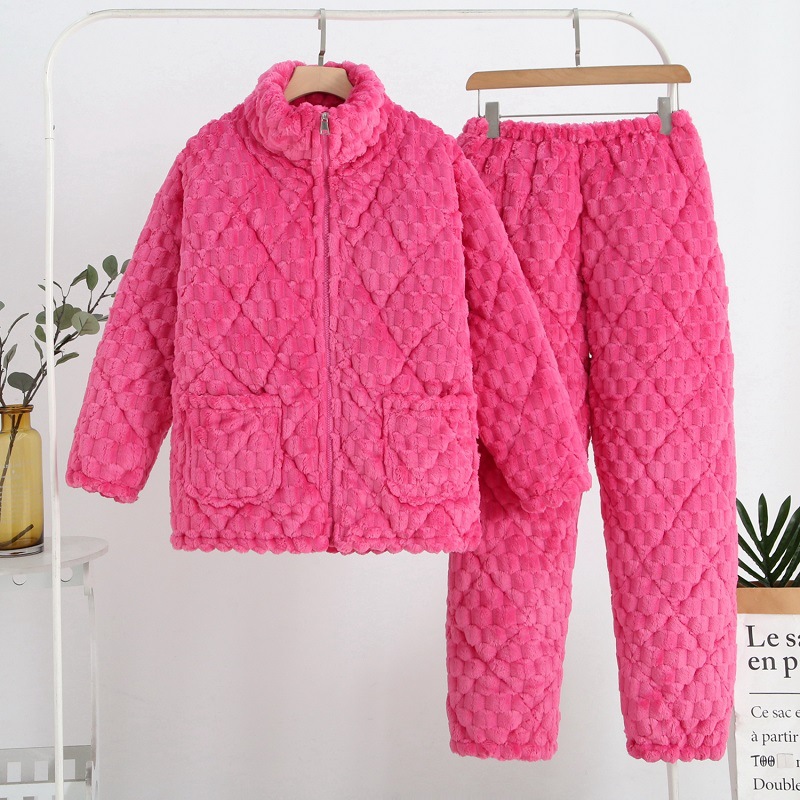 パジャマ女性冬のサンゴのベルベットの三層の厚いベルベット保温綿フランネル春秋冬の家庭服