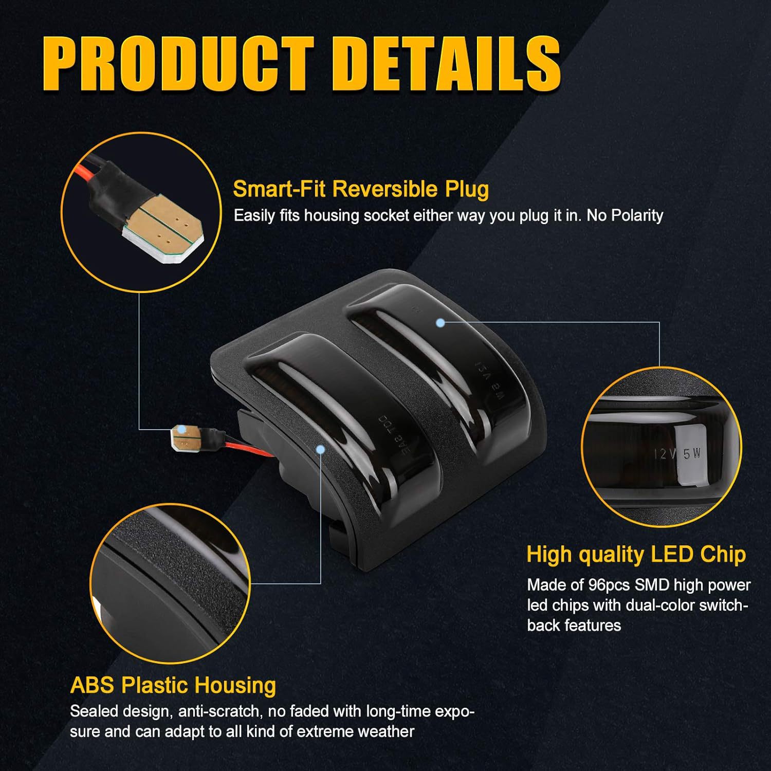 Para F250 F350 F450 F550 2008-2016 con luz amarilla ahumada negra, luz de borde de espejo de marcha atrás