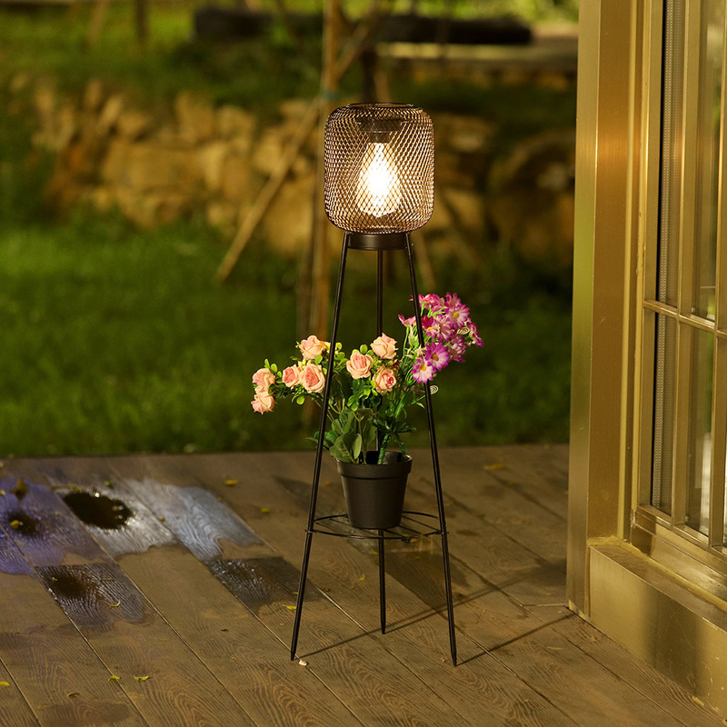 Creative New Solar-Powered Garden Light Tripod with Flower Basket Outdoor Courtyard Garden Iron Art Crafts Decoration