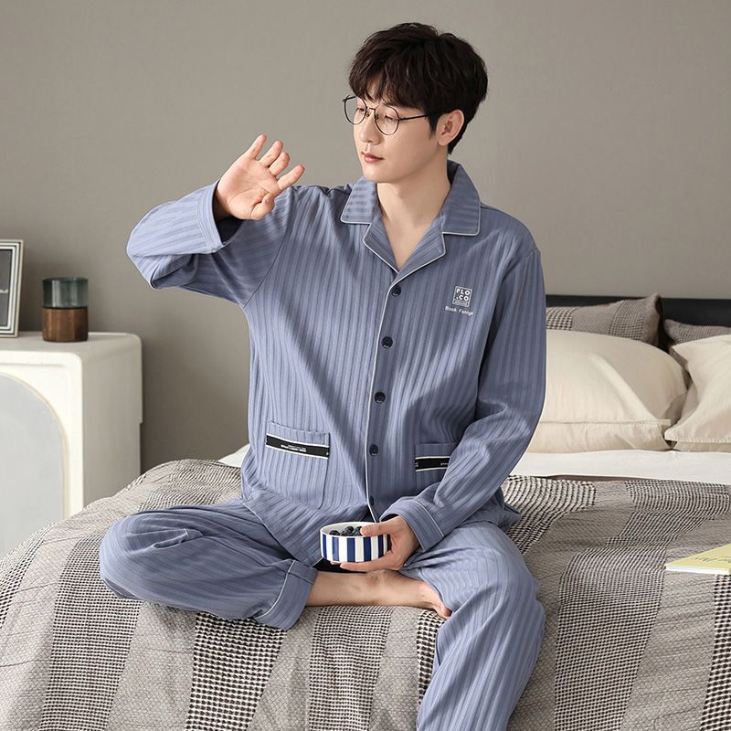 Primavera y otoño pijamas de algodón de manga larga se pueden usar fuera para hombres 2023 nuevo otoño red viento rojo para hombres ropa de hogar de tamaño grande