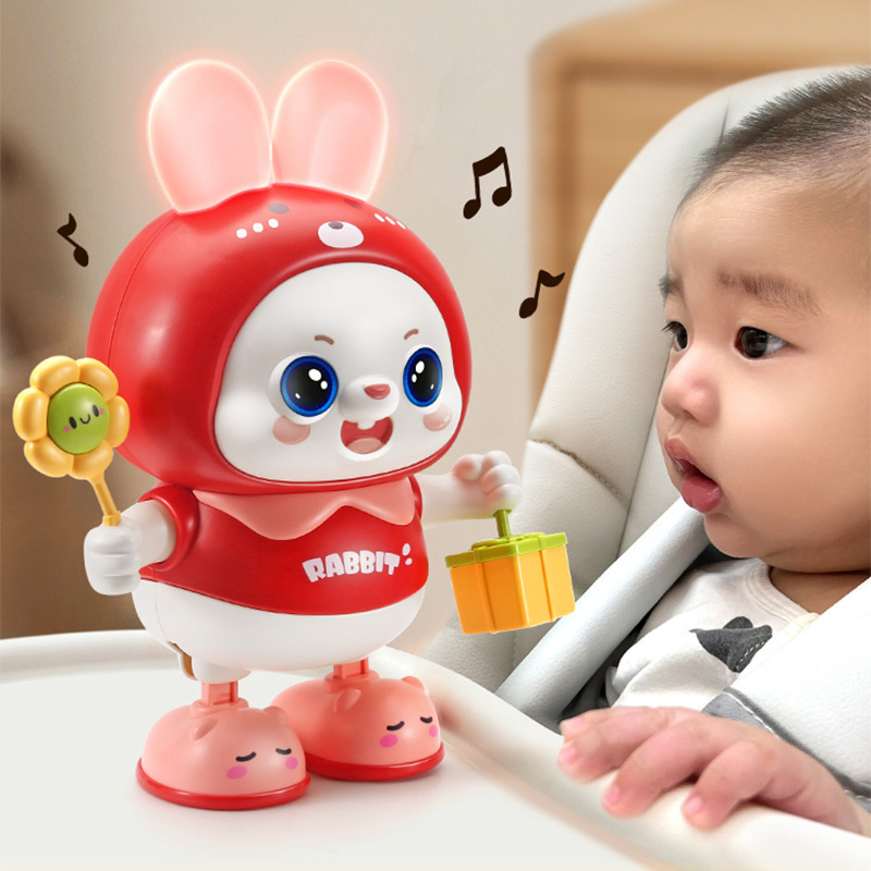 電動ダンシングウサギのおもちゃ赤ちゃん練習ヘッドアップトレーニング回転音と動き子供の赤ちゃんのおもちゃギフト|undefined