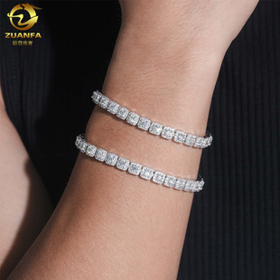 Diamond hair hip-hop bracelet 6mm classic square bag 925 silver moissanite full inlaid European and American explosions men's and women's bracelet wholesale