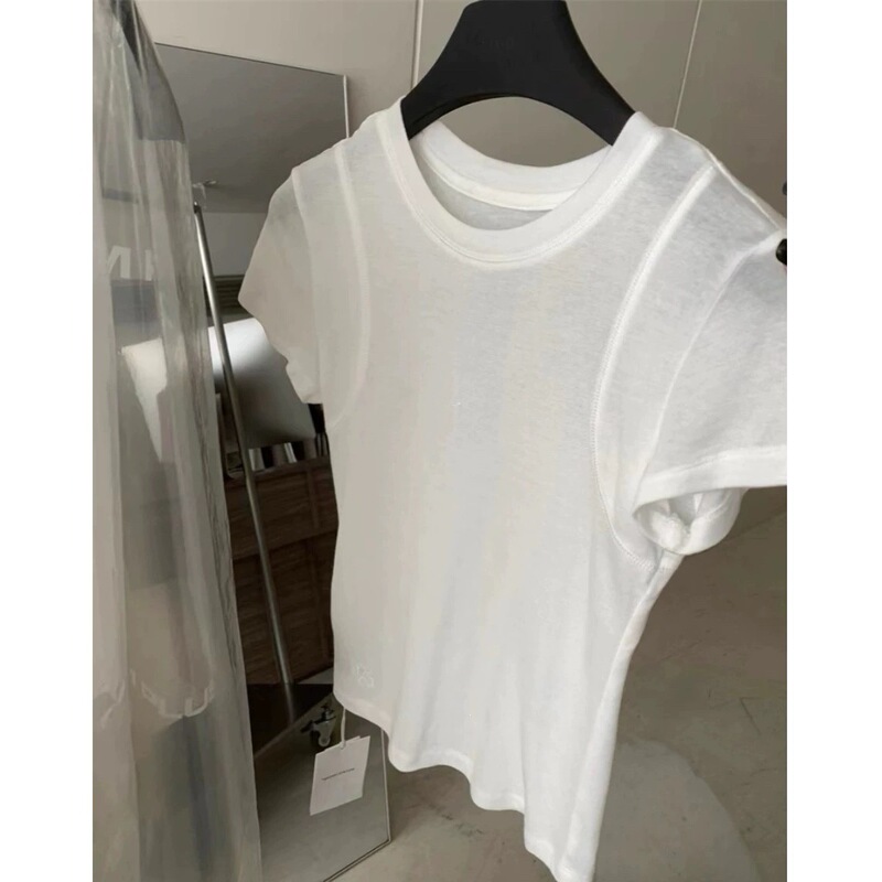 Super Recommended! Shoulder-Cut T-Shirt! Fashion Designer Minimalist Slim-Fit Casual Short-Sleeve T-Shirt Top