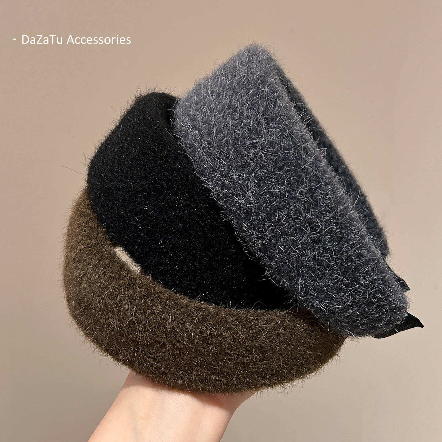 日韩新款毛呢宽款发箍法式优雅气质外出百搭纯色温柔简约森系头箍